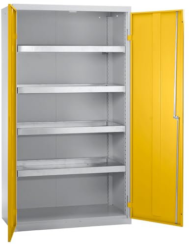 kaiserkraft | Umweltschrank ohne Türlochung | HxBxT 1800 x 1000 x 500 mm | 4 Wannenböden | lichtgrau/signalgelb