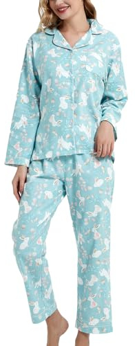 CHUNG - Set di pigiami da donna in cotone spazzolato a maniche lunghe con bottoni, pantaloni in flanella per il sonno, comodi e caldi per l'inverno, taglie forti, S