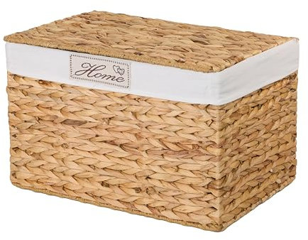 Wickerfield Water Hyacinth Basket with Lid with Liner Trunk Nursery Toy Blanket Storage Chest Basket Box Bedside (Small)