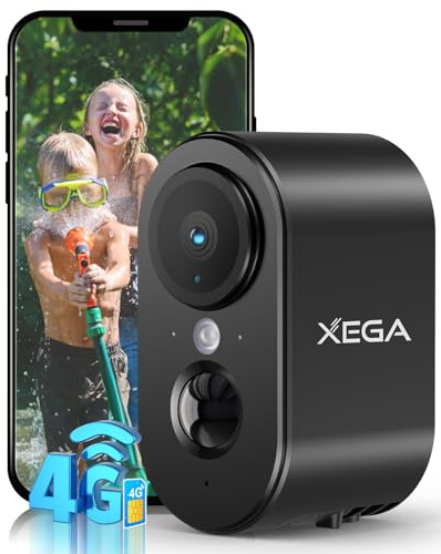 Xega 4G LTE Telecamera Esterna Interna con SIM Scheda, 2K HD No Wi-Fi Telecamere Sorveglianz Senza Fili Vrilevamento del Movimento PIR, Visione Notturna a Colori, Audio a 2 vie, TF/Cloud, IP65