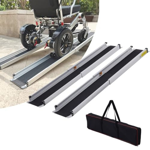 Warmiehomy 2pcs Telescopic Wheelchair Ramps 4FT - 122L x 19W cm 272KG Loading Capacity Portable Threshold Ramps for Home Doorways Steps Stairs with Carrying Bag