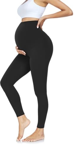 FuelMeFoot Damen Umstandsleggings High Waist Schwangerschaftsleggings Umstandshose Blickdicht Stretch Elastisch Weich Lang Yoga. Schwarz L