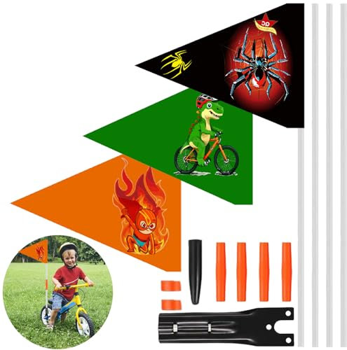 AUNGKWANG Bicycle Bunting for Children, Fahrradwimpel für Kinder, Wimpel Fahrrad Kinder, Kinderfahrradfahne, Sicherheitswimpel Verstellbare, Fahrrad Sicherheit fahrradwimpel mit 5 Stück Stange