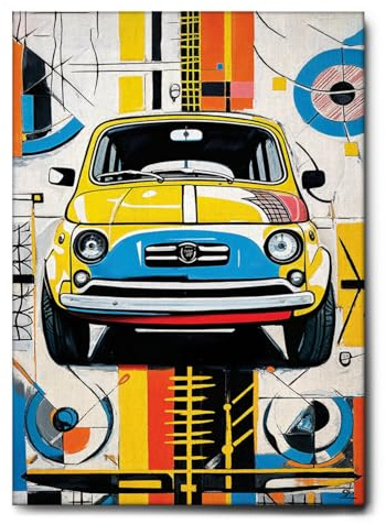 Giallobus - Quadro - 81 - Auto Epoca 500 - Tela Canvas Telaio Standard - 50x70 - Pronto da Appendere - Quadri Moderni per la casa