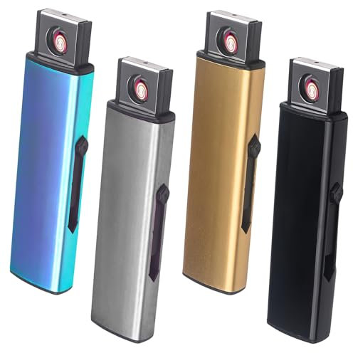 GOEDCH 4 accendini elettronici: antivento con porta USB, accensione bifacciale, mini accendino elettrico per cucina, barbecue, campeggio (senza gas)