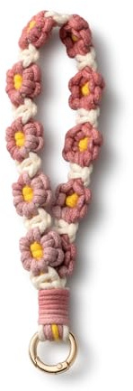 AOKSUNOVA Porte-Clés Macramé, Lanière Courte, Cadeau Femme | Cordon en macramé fait main, en coton, avec motif floral, 18 cm, à porter au poignet ou à fixer à un sac