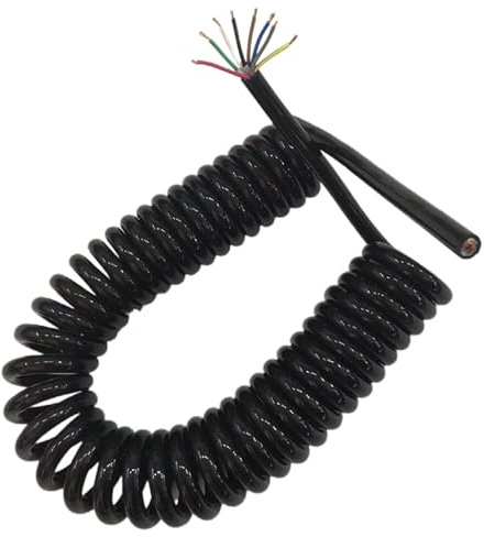 MRVAKDYDI Bobina Retrattile in Filo Elastico multicore, Cavo di Alimentazione Nero da 10 conduttori da 1,0 mm2, Filo di trazione da 5 Metri, 17 AWG