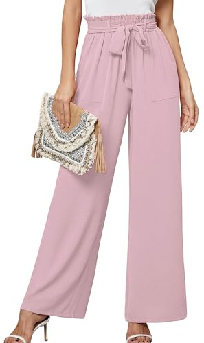 Heymoments Women's Wide Leg Dress Pants with Pockets Pink Large Lightweight High Waisted Tie Knot Paperbag Dressy Palazzo Loose Paper Bag Comfy Business Casual Work Flowy Trousers