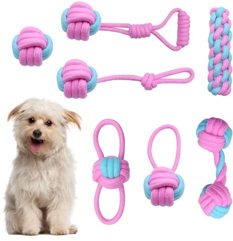 Rongrongago 7 Piezas Juguetes para Perros, Juguetes Perro, Juguete Perro Duradero Adecuado para Cachorros, Perros Pequeños Y Perros Medianos (Rosa)