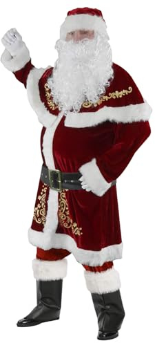 Costume da Babbo Natale per adulti, set da 8 pezzi, vestito da Babbo Natale in velluto da uomo, per Natale, feste, cosplay, 3XL