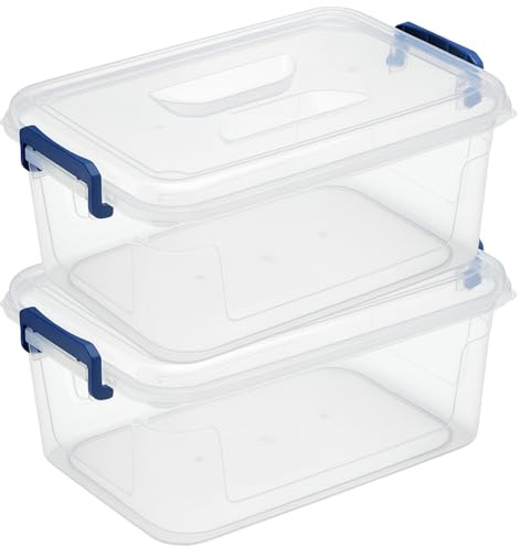 Tribello Plastic Storage Bins with Lids, Clear Stackable Storage Containers - 9.5 Qt - 2 Pack