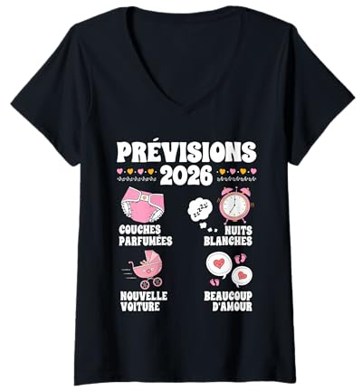 Femme Annonce Grossesse Future Maman Prevision 2026 Enceinte T-Shirt avec Col en V
