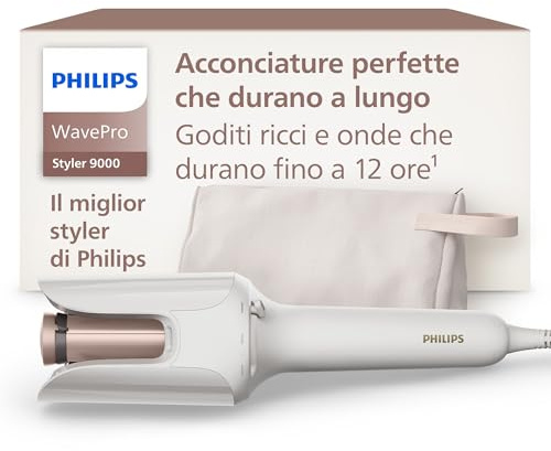 Philips WavePro Styler 9000 – con tecnologia SenseIQ e cilindro regolabile per ricci e onde, tecnologia 360 Shaping per un'acconciatura duratura, bianco seta, con custodia beauty, modello BHB968/10
