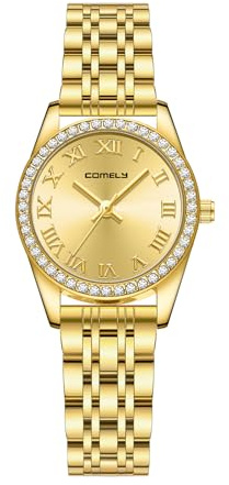 CIVO Relojes Mujer Acero Inoxidable: Vintage Números Romanos Relojes Pulsera Dorado Analógico - Diamantes Impermeable Cuarzo - Adecuado para Trabajo y Vida Diaria
