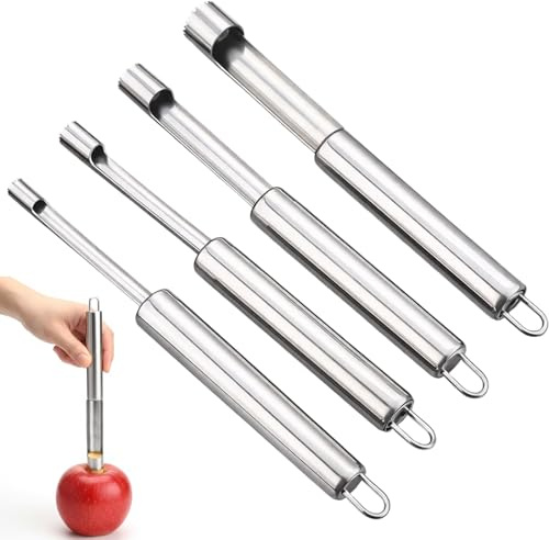 4-Piece Apple Corer Set, Apple Corer Remover and Slicer with Pineapple Cutter, Professional Fruit Cutter Tools for Kitchen Use, Stainless Steel Corer Set with 1 cm, 1.2 cm, 1.4 cm, 1.9 cm Diameters