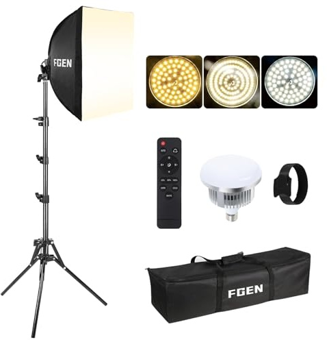 FGen Photography Lighting Kit,85W Softbox with 2700-6400K Adjustable LED Bulb and 150cm Tripod,for Photography,Video Recording and Live Streaming