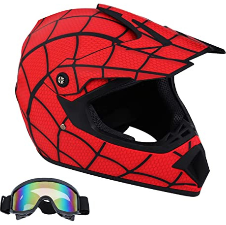 Senhill Casque Motocross Casque Moto Dot Fullface Casque Style Spiderman Off Road Casque Dirt Bike avec Lunettes pour Unisexe Jeunes Enfants (XS)