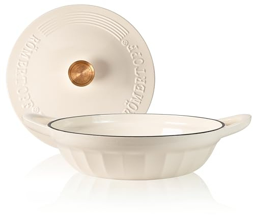 Römergryta gjutjärn stekpanna med lock 28 cm – sautépanna emaljbeläggning, alla typer av spisar inklusive induktion, ugnssäker 250 °C, stekning och gryning, PFAS-fri, kräm