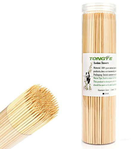 TONGYE [200 PCS] 12 inch Bamboo Skewers, Premium Wooden Skewers Without Splinters, Skewers for Grilling, BBQ, Appetizer, Fruit Kabobs, Chocolate Fountain, Cocktail Toothpicks, and Food Skewer Sticks.