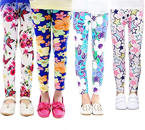 XM-Amigo Kit med 4 elastiska leggings med blommönster för flickor, A01, 3 år