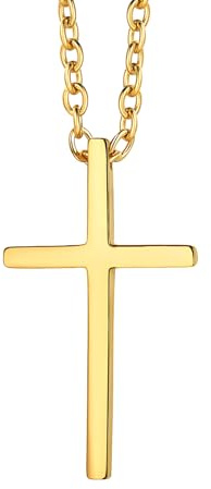 Richsteel Collier Croix Chretienne Homme Plaqué Or Jaune - Collier Pendentif Croix avec Chaîne Réglable de 50+5cm - Bijoux Homme pour Cérémonie Religieuse/Baptême