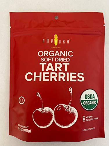 Amphora Organic Soft Dried Tart Cherries 3 oz (85gr) per pouch (Case of 6 pouches)…