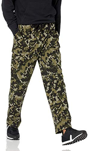 Amazon Essentials Pantalones Deportivos Tipo Cargo de Forro Polar con Dobladillo Abierto Hombre, Verde Oliva Camuflaje Geométrico, S