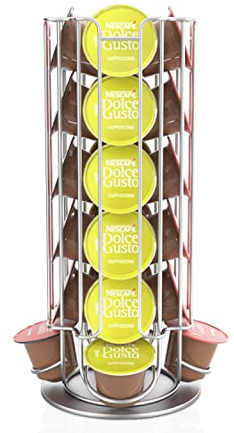 INTIRILIFE Kaffeekapsel Halterung für 32 Kapseln aus Metal in Chrom-Optik - 43 x 13.5 cm - Kompatibel mit Dolce Gusto Kapseln - Aufbewahrung 360 Grad drehbar