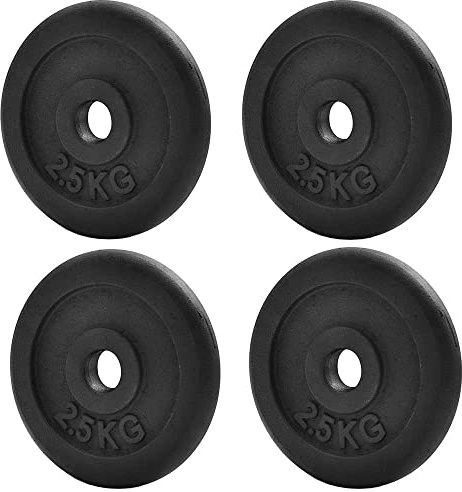 KK Cast iron Weight Plate Set. For 1 Inch Barbell Bar Dumbbells Weight Disc Pair. 2 x 2.5kg, 5kg or 10kg Barbell Weight Plates. Dumbbell Plates for Home or Gym Training or Weightlifting. (4 X 2.5KG)