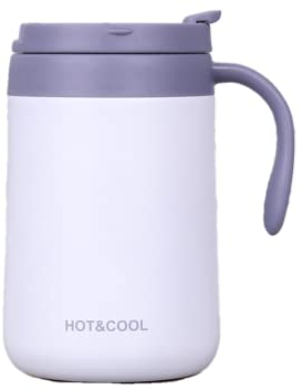 Gteller Tazza da caffè in acciaio inox, a doppia parete, isolata, con coperchio e manico, mantiene le bevande calde e fredde (bianco, 500 ml)