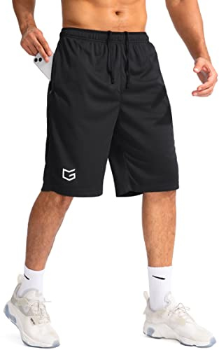 G Gradual Men's Basketball Shorts with Zipper Pockets Lightweight Quick Dry 11 Long Shorts for Men Athletic Gym(Black,XL)
