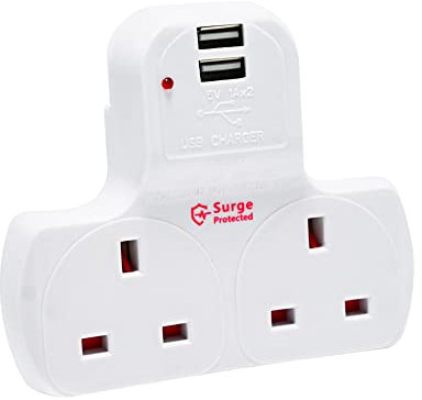 Innoteck 2 Way Plug Adapter Plastic Surge Protection Extension Plugs 13A Fused Neon Indicator Triple Socket Power Supply Multi Socket For Home Office School Bedroom Kitchen