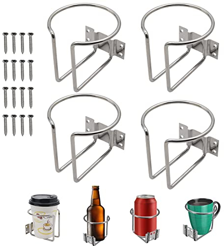 Geloo 4er Pack Universal Edelstahl Getränkehalter Auto Tassenhalter für Boot Ringe, Marine, Yacht, Wohnmobil, für Boote, Rails, Wandmontage, geeignet für Getränke Dosen, Tassen, Flaschen, Becher