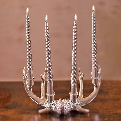 Marco Paul - Juego de 4 velas cónicas plateadas de larga duración para iglesia velas decorativas de Navidad velas de iluminación luz de larga duración festivas bodas eventos cenas fiestas metal, 25 cm