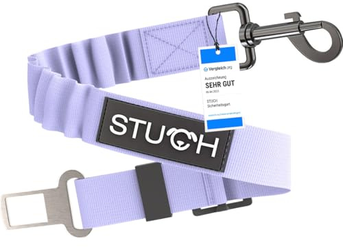 STUCH Universeller Bungee Sicherheitsgurt für Hunde & Katzen - Passend für alle Hunderassen & Autotypen (Farbe Flieder) OneSize