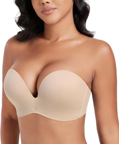 DotVol Push up Lift Women's Bra Seamless Wireless Anti-Slip Strapless brallate with Shape Support(Beige,32D)