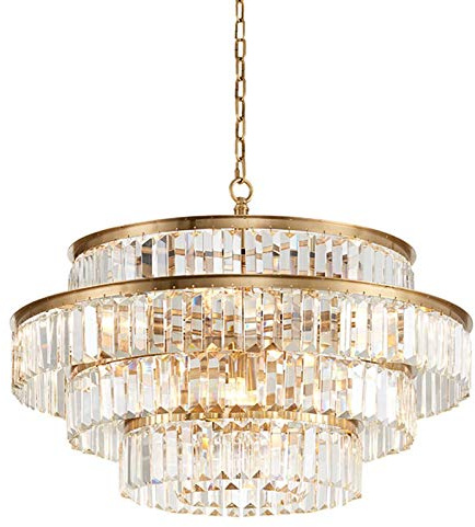 Modern Kristallkrona, Pendellampa i kristall, E14 Infälld taklampa för hall Matsal Sovrum Vardagsrum Kök, Brons, 60 cm Interesting