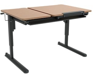 K KETTLER Schülerschreibtisch (Aluminium-Tischgestell anthrazit/Tischplattenfarbe Buche) höhenverstellbar und neigbar, mit Schublade und Rollen