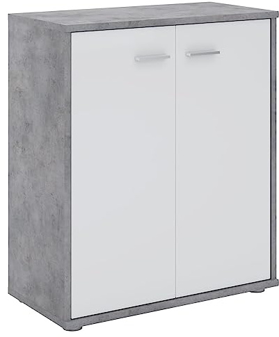 CARO-Möbel Kommode Sideboard Schrank Tommy Betonoptik/weiß, Anrichte mit 2 Türen inklusive Einlegeboden