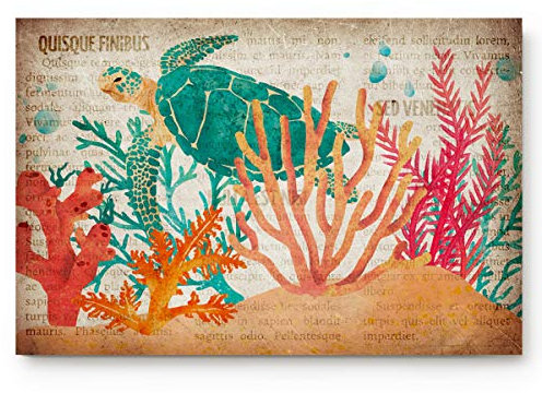Carpet 40X60Cm Vintage Meeresschildkröte Koralle Unterwasserwelt Meereslebewesen Badvorleger Resistente Haustürmatte Lustige Matte Für Garten Hintertür Innen