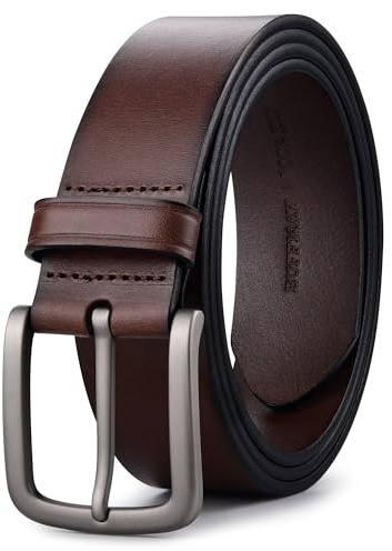 Buffway Men's Leather Belt,1.5 Handcrafted Top-Grain Leather – Durable,Comfortable,Suitable for Everyday Formal & Casual Wear - Size 34 Coffee