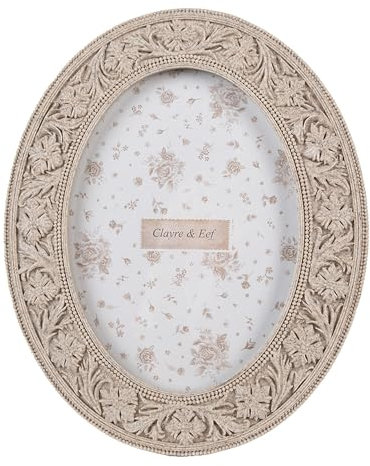 Clayre & Eef Bilderrahmen 10x15 cm Beige Kunststoff Glas Oval Fotorahmen