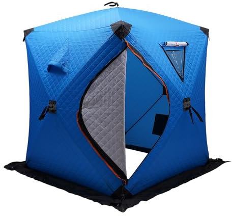 Tenda da pesca sul ghiaccio, portatile e autoportante tenda da pesca per pescatori, tenda pieghevole da campeggio con cerniera e borsetta, tenda da pesca per doppie persone (blu)
