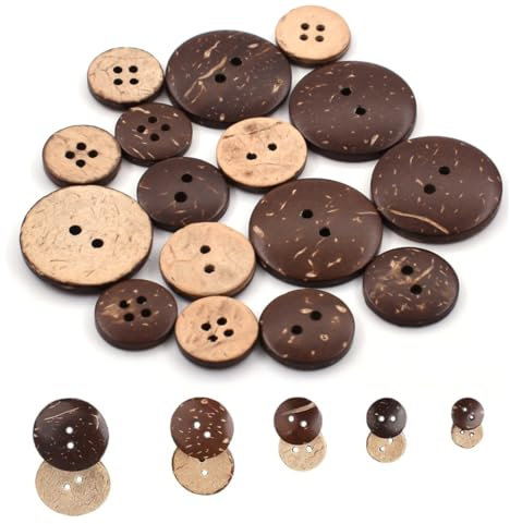 Bangbobi - 100 Stück Holzknöpfe Natur - Runde Vintage Knöpfe zum Basteln, Nähen & Dekorieren - Knöpfe Holz in 5 Größen (10-25 mm) - Buttons aus Kokosnuss-Schale