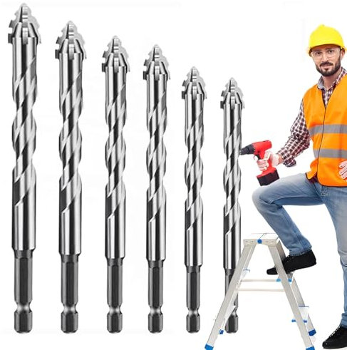 Hhaoysogd Exzenterbohrer Set, 6-Teiliger Vierschneidiger Sägezahn Exzenterbohrer, 4/5/6/8/10/12 mm Hochfeste Exzenterbohrer mit 4 Schneiden für Beton, Glas, Keramik, Holz, Metall, Bohren