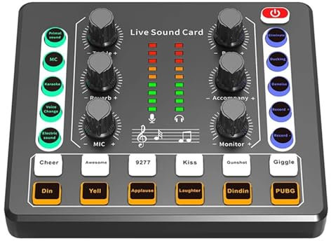 Controlador de DJ Interfaz de audio con mezclador de DJ, efectos de tarjeta de sonido en vivo y cambiador de voz, o for transmisión en vivo/podcasting/juegos