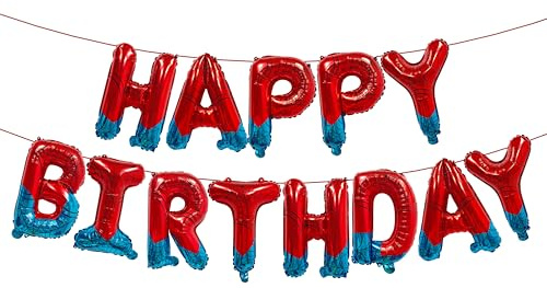 Spider Theme Happy Birthday Letter Balloons Banner 16inch Red Blue Mylar Foil Letter Happy Birthday Banner Balloon For Boys Girls Spider Theme Baby Shower Anniversary Party Decoration