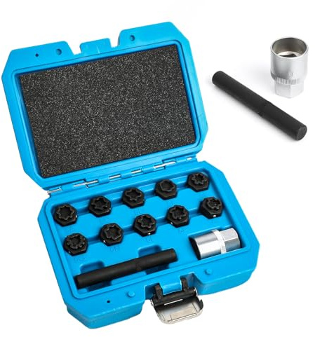 Kit de 12 llaves de tuerca de bloqueo de rueda compatible con Mercedes Benz, herramienta de extracción de tuercas antirrobo de rueda, llave de extracción de tornillos antirrobo