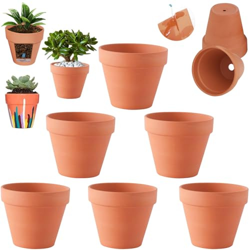 Abiemuce 6 macetas de barro pequeñas de 12 x 10 cm con orificio de drenaje, macetas de barro para manualidades, reutilizables, macetas de terracota para plantas para hogar y oficina