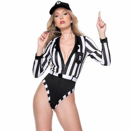 ThreeH Sexig domarkostym för kvinnor med bälte med huva och visselpipa cheerleader-outfit perfekt för en COS-temafest till halloween